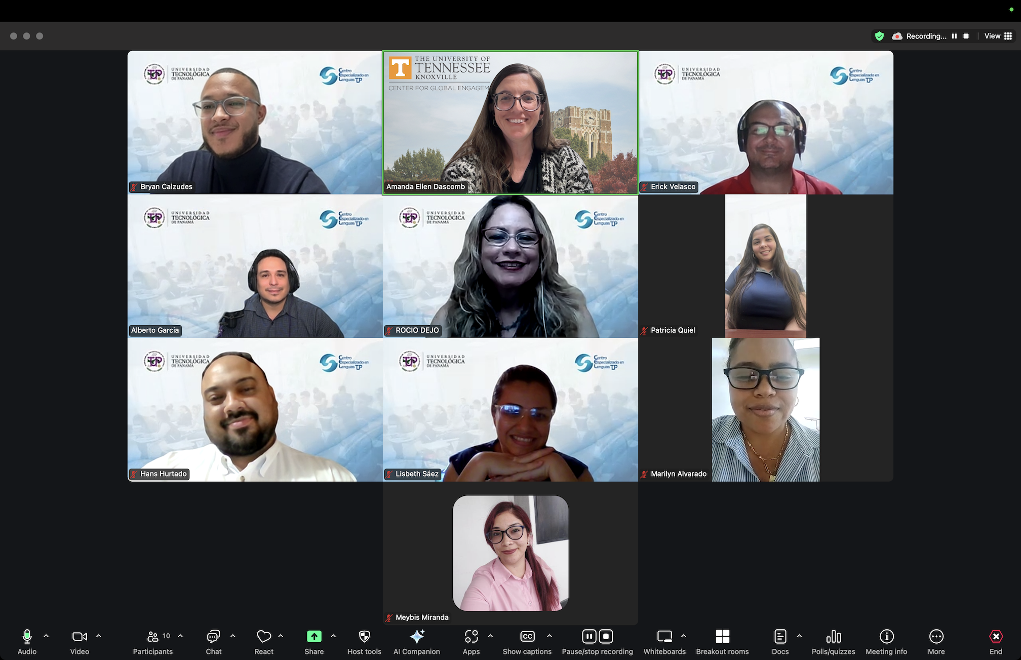 Picture of a Zoom Class with a UTK instructor and 7 educators from Panama