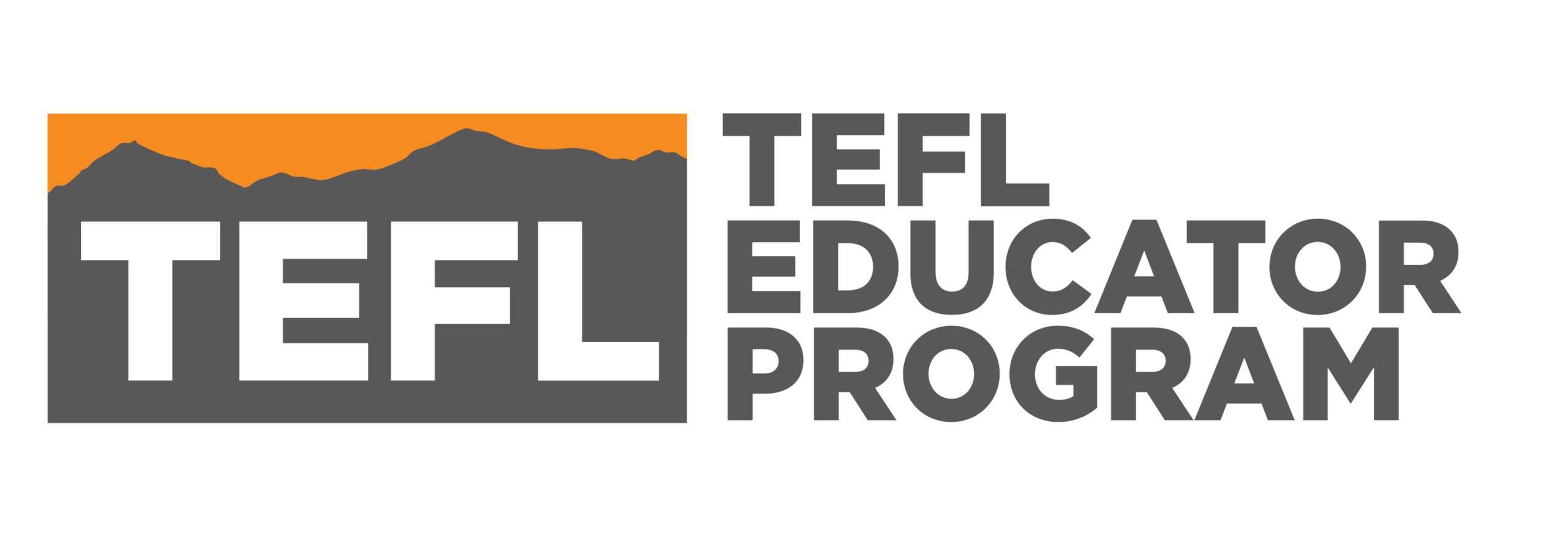 TEFL Educator Program Logo. TEFL is written in the mountains with UT orange as the sky.